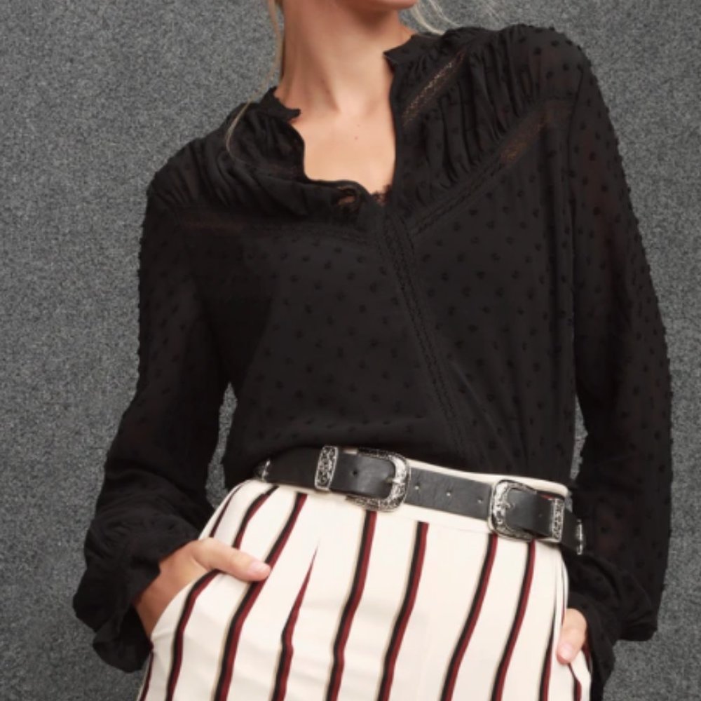 Black Swiss Dot Lace Long Sleeve Top
